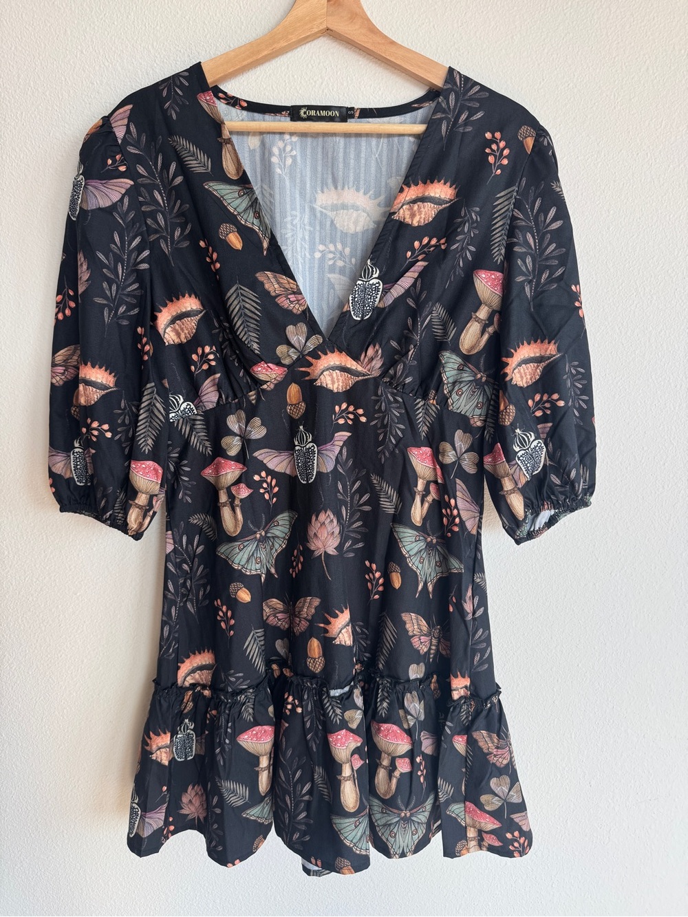 Coramoon Woodland Mushroom & Moth Print Mini Dress